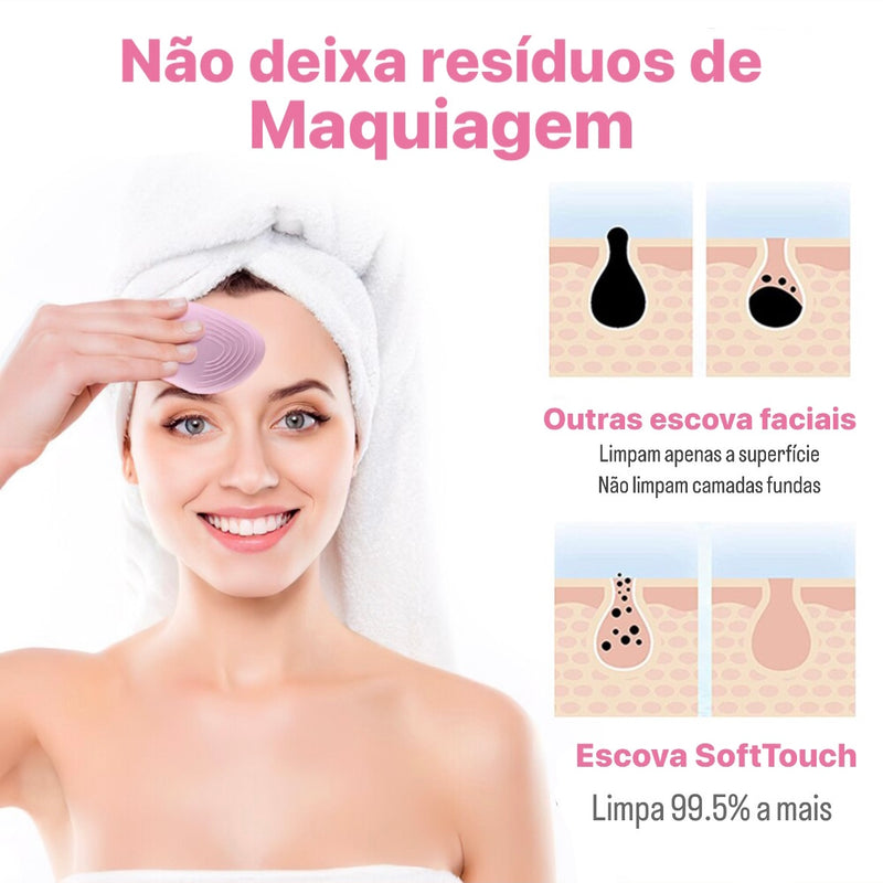 Mini escova elétrica de limpeza facial silicone rosto mais limpo poros profundos limpeza da pele massageadora - SoftTouch - bresolinstone