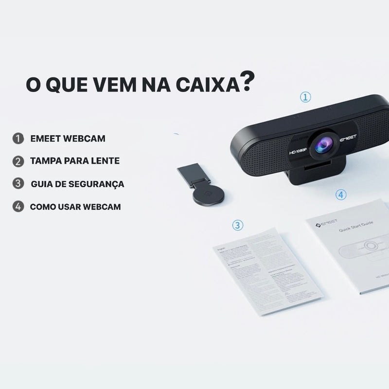 Webcam 1080P Full HD Reuniões e Streaming USB c/Microfone - EMEET - bresolinstone